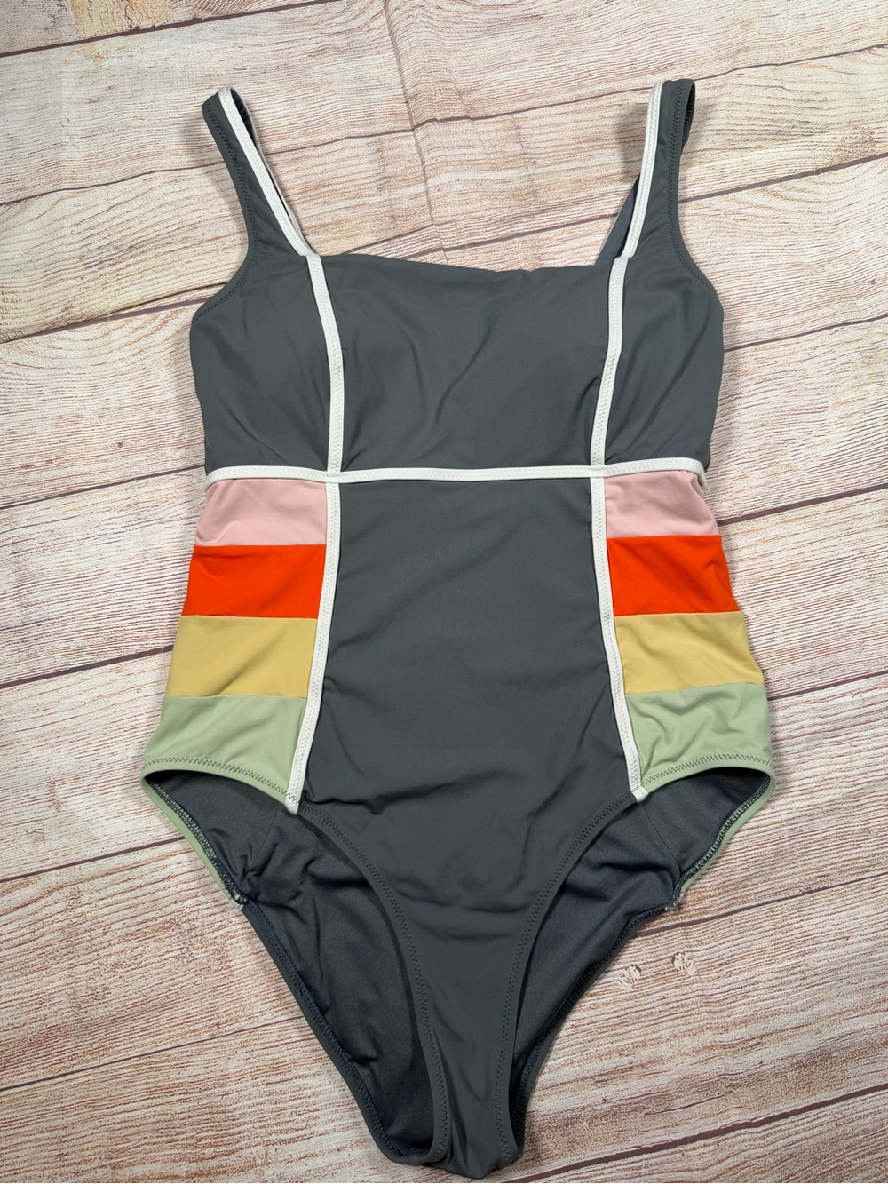 Rip Curl Grey One-Piece Swimsuit with Pink, Orange, Yellow & Mint Panels